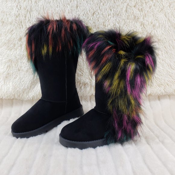 Chi Chi Black Multi Faux Fur Thick Lined Winter Boots - Picture 3 of 13